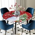 thumbnail image 3 of Round Fitted Tablecloth with Elastic Edge, Red Christmas Waterproof Table Cloth Table Cover for 55"-60" Tables, Snowman Xmas Tree Ball Gifts Winter Tablecloths for Dining Picnic Party Outdoor, 3 of 9