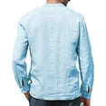 thumbnail image 2 of LVCBL Men's Grandad Collar Casual Shirt with Button Daily Clothing Blue L, 2 of 7