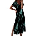 thumbnail image 2 of SMihono Robes d'Été Bohémiennes pour Femmes Grande Taille Col en V Style Décontracté Mode Pull à Manches Courtes Imprimé Robe Slim, 2 of 8