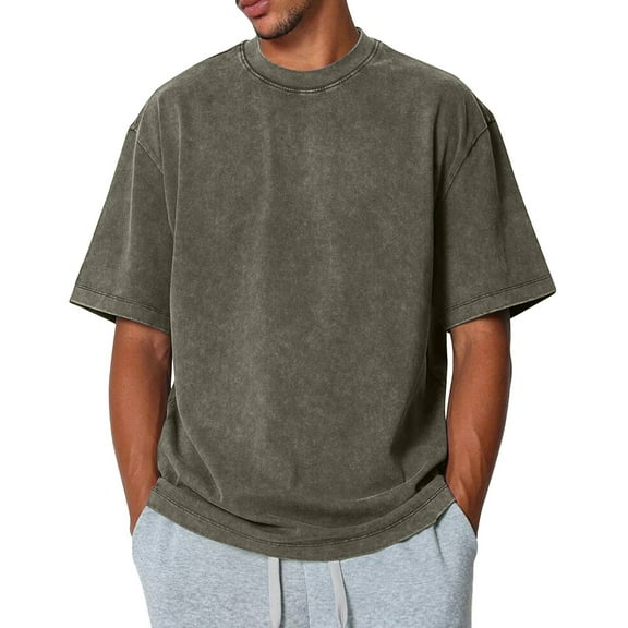 Zimjoy Vintage T Shirts for Men Casual Crewneck Green T Shirts for Men Fashion Mens Washed Cotton T Shirts Loose Fit Short Sleeve Tops, Army Green L