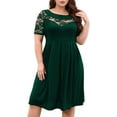 thumbnail image 2 of Plus Size Lace Chiffon Wrap Crew Neck Dresses Women Cocktail Wedding Guest Midi Dress Dark Green XXXL, 2 of 9