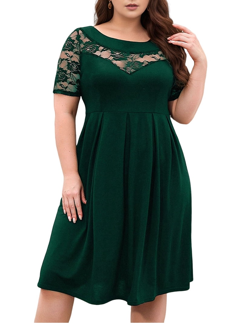 Plus Size Lace Chiffon Wrap Crew Neck Dresses Women Cocktail Wedding Guest Midi Dress Dark Green 4XL - Walmart.com Plus Size Lace Chiffon Wrap Crew Neck Dresses Women Cocktail Wedding Guest Midi Dress Dark Green 4XL - Walmart.com