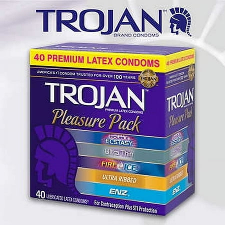Trojan Pleasure Pack Premium Lubricated Latex Condoms, 40 Count