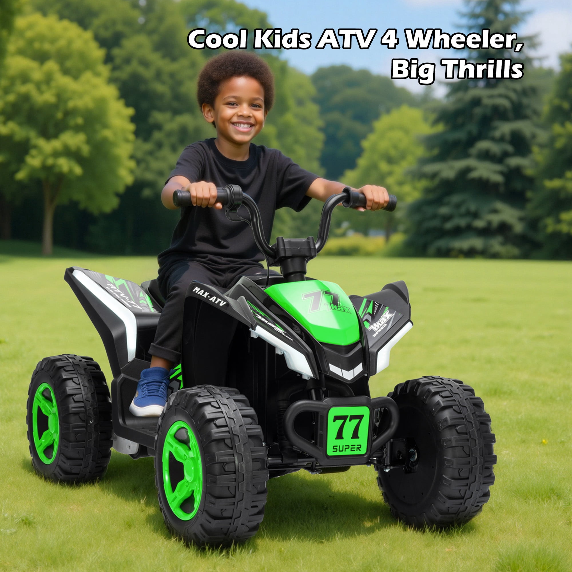 Letsgokid Kids ATV 4 Wheeler, 24V 2 Seater Electric ATV Ride On Toy for Big Kids with 110lb Weight Capacity, 200W Motor, 3.7Mph Max Speed, Spring Suspension, LED Lights, Music