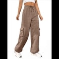 thumbnail image 3 of Pantalones Deportivos Cargo para Mujer, Holgados, de Forro , de Pierna , Elásticos, de Cintura Alta, Informales, para Senderismo, para Otoño. Caqui M, 3 of 7