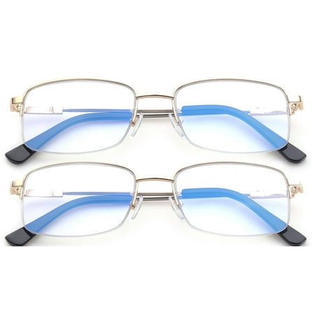 2 Packs Progressive Multifocal Reading Glasses Blue Light Blocking for Men for Women,No Line Trifocal Readers, Half Rim Metal Frame, Memory Titanium Arm, Reading Glasses + 4.00