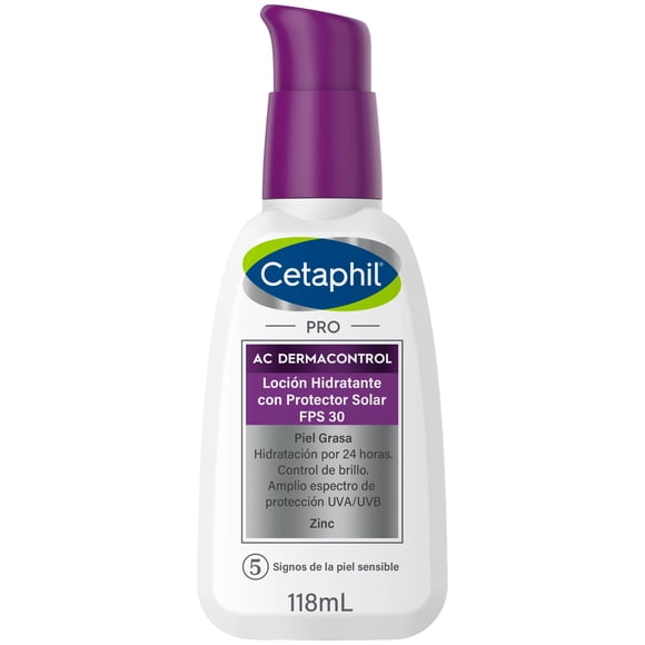 CETAPHIL® PRO AC Dermacontrol Loción Hidratante de Día con FPS 30, Efecto Calmante y Seborregulador, 118 ML, Piel con Acné