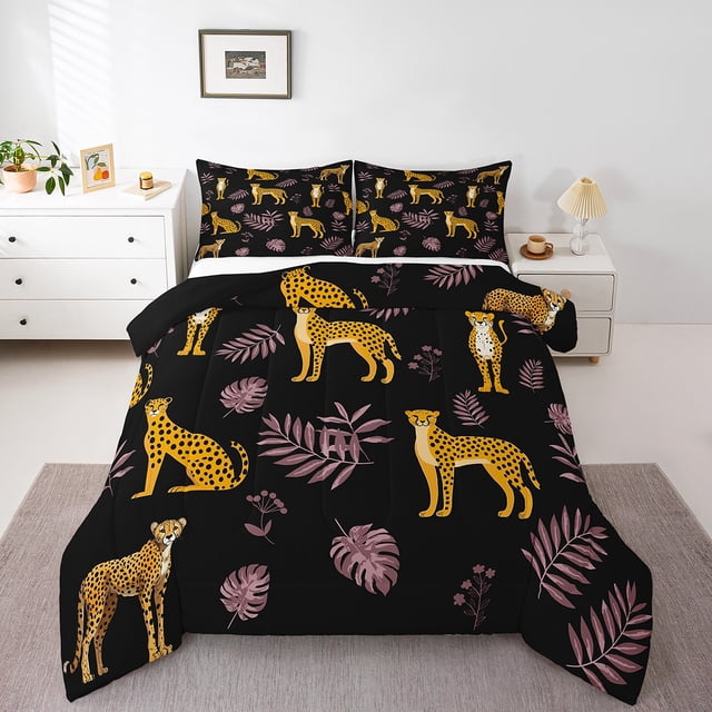 Erosebridal Literie Guépard Jungle Ensemble de Couette Très Grand, Animal de la Forêt, Décoration de Chambre Imprimée Léopard, Réversible 3 Pcs