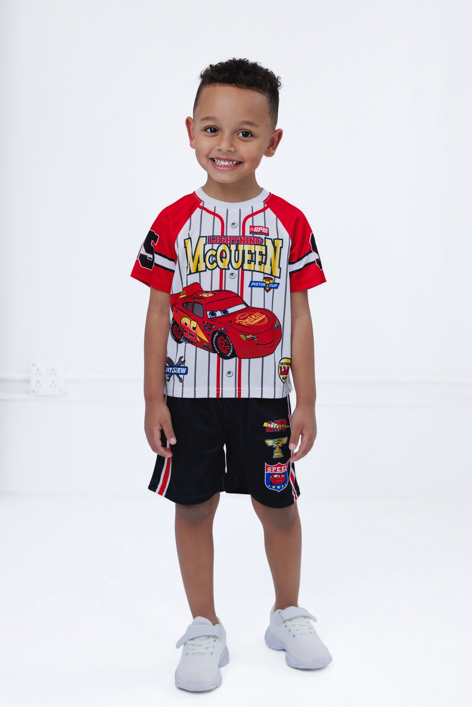 Disney Cars Lightning McQueen Mesh Baseball Jersey Athletic T-Shirt and Shorts Outfit Set Toddler to Big Kid