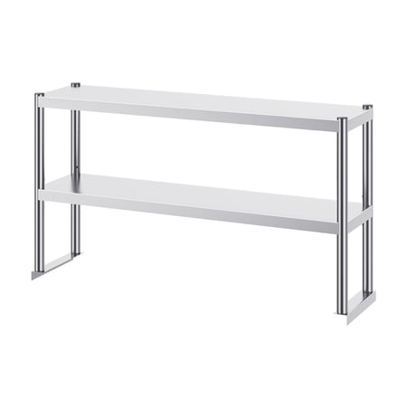 Double Tier Stainless Steel Overshelf Work Table 12x72 Inch Adjustable SUS201 Kitchen Prep Shelf Storage Rack for Restaurant Garage Workshop Commercial Use Heavy Duty Organization System