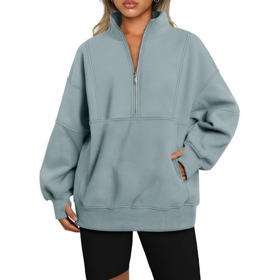 Women Fall Half Zip Pullover Oversized Fleece Mock Neck Hoodies Fashion Outfits Winter Clothing Light Green M