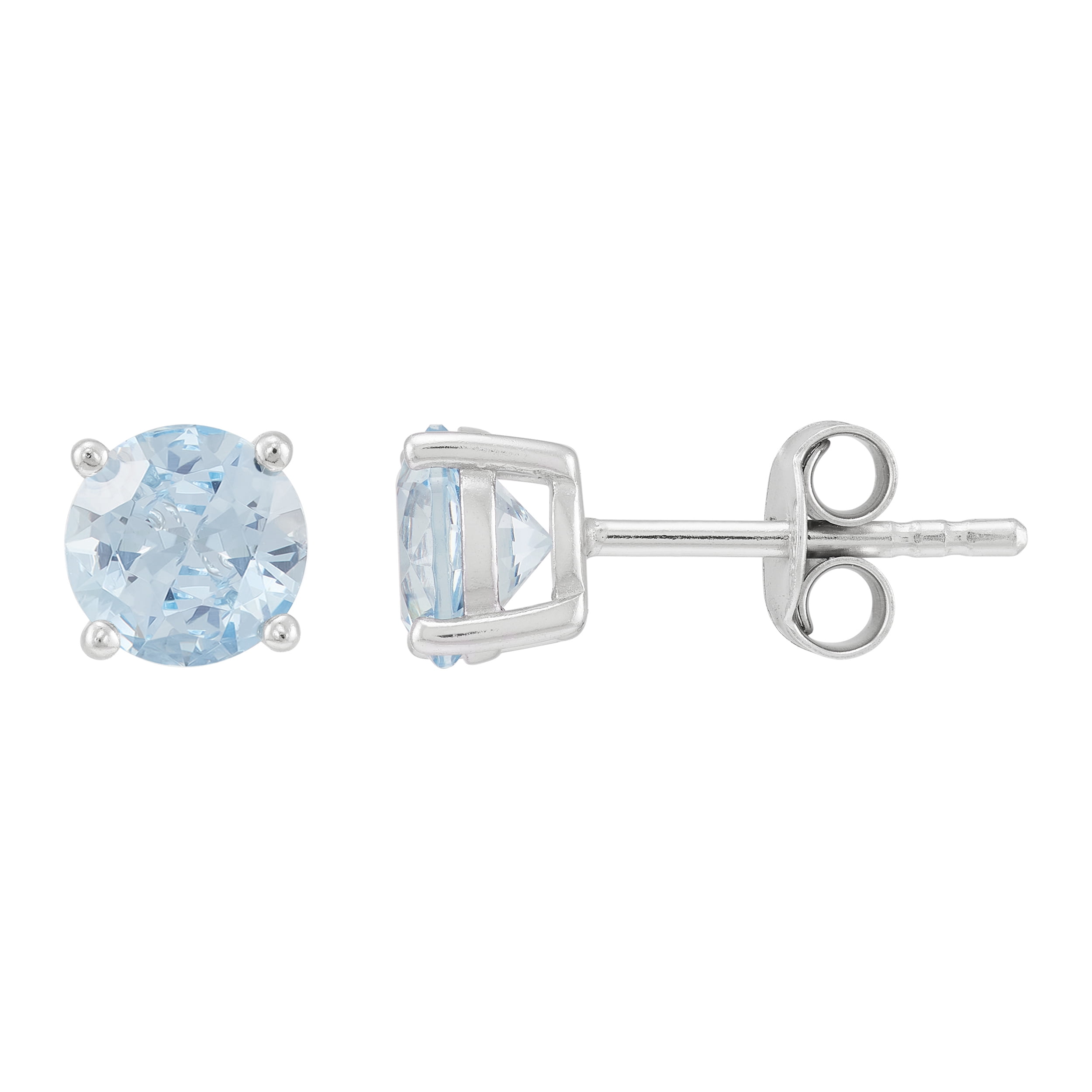 Brilliance Fine Jewelry Simulated Aquamarine and White Cubic Zircoina Pendant Necklace and Studs Set in Sterling Silver
