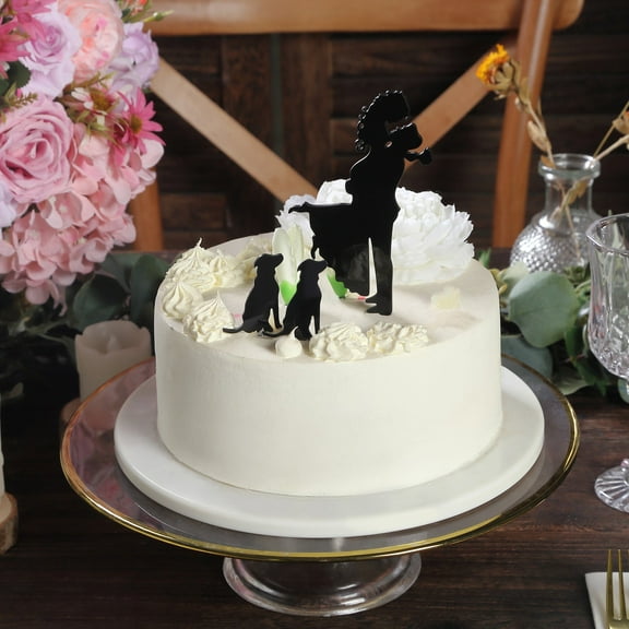 Efavormart 7" Black Silhouette of Bride, Groom and Pet Dogs Acrylic Cake Toppers, Wedding Cake Decoration Set