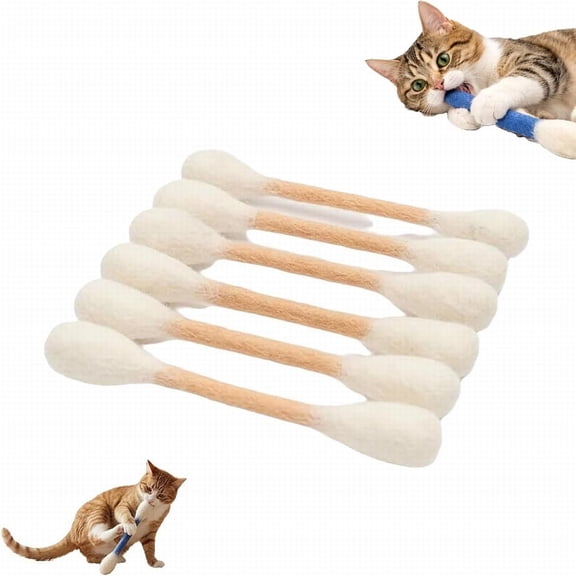 CHENjy, Cat Qtip Toy, Qtip Cat Toy, Durable Woven Cotton Teething Ropes for Indoor Boredom, Interactive Play Set for Pet Lovers, 6 Pack, Beige