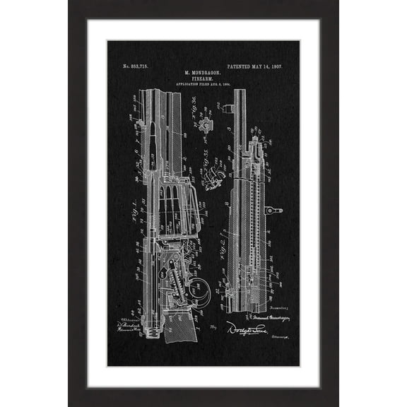 "Rifle 1907 Black Paper" Framed Painting Art Print