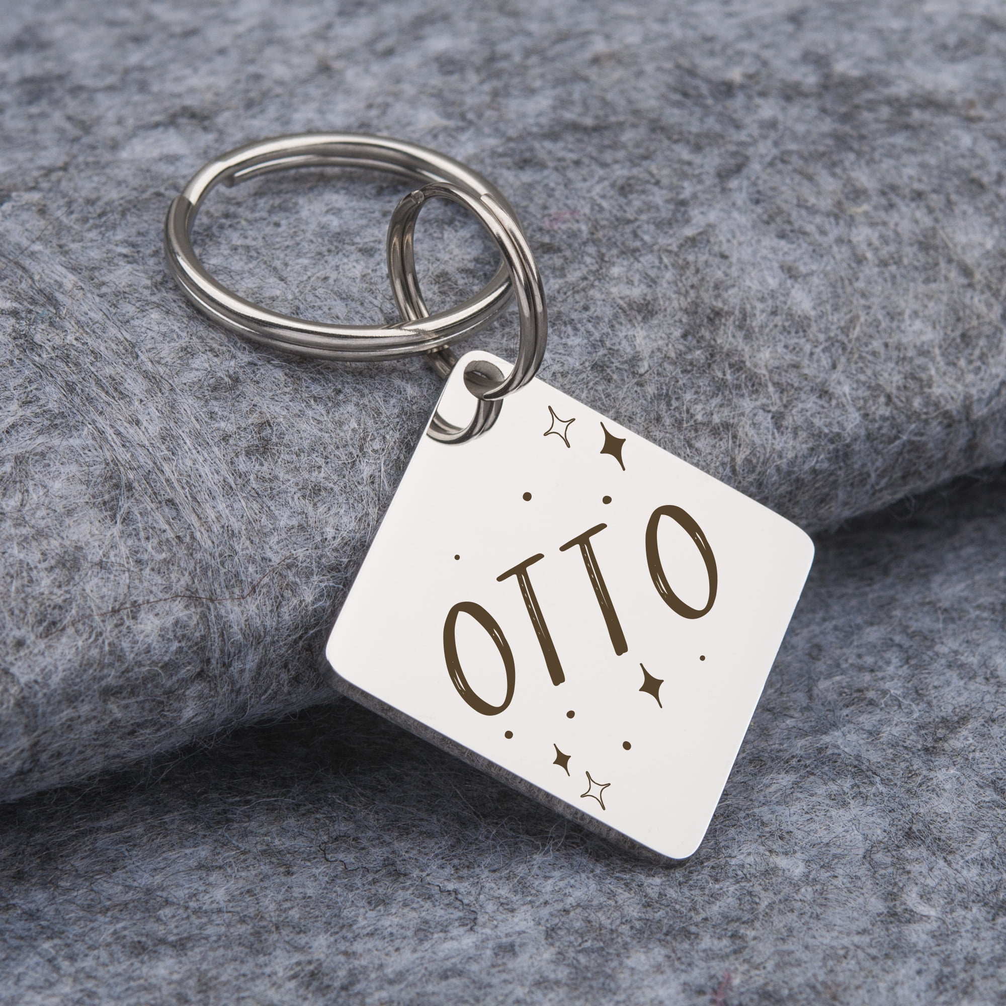 Anavia Stainless Steel Metal Diamond Name - Boarder Birthday Holiday Christmas Engraved Dog ID Tag, Silver