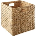 thumbnail image 3 of Casafield 13" x 13" Water Hyacinth Storage Baskets, Natural - Set of 6 Collapsible Cube Organizers, Woven Bins for Bathroom, Bedroom, Laundry, Pantry, Shelves, 3 of 7