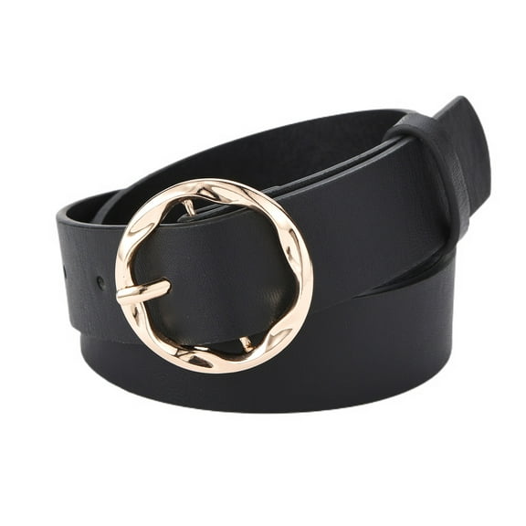 SWSMCLT Women's Faux Leather Belt For Dress Wide Metal Buckle Fashion PU Belt Metal Spring Black One Size