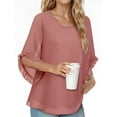 thumbnail image 2 of Weardear Women's 3/4 Ruffle Sleeve Blouse Round neck Tops Double Layers Flowy Shirts Elegant Chiffon Blouses, 2 of 5
