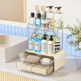 thumbnail image 1 of Organizador Delamu para encimera de baño, 2 cajones, 2 niveles, color crema blanco, 1 of 8