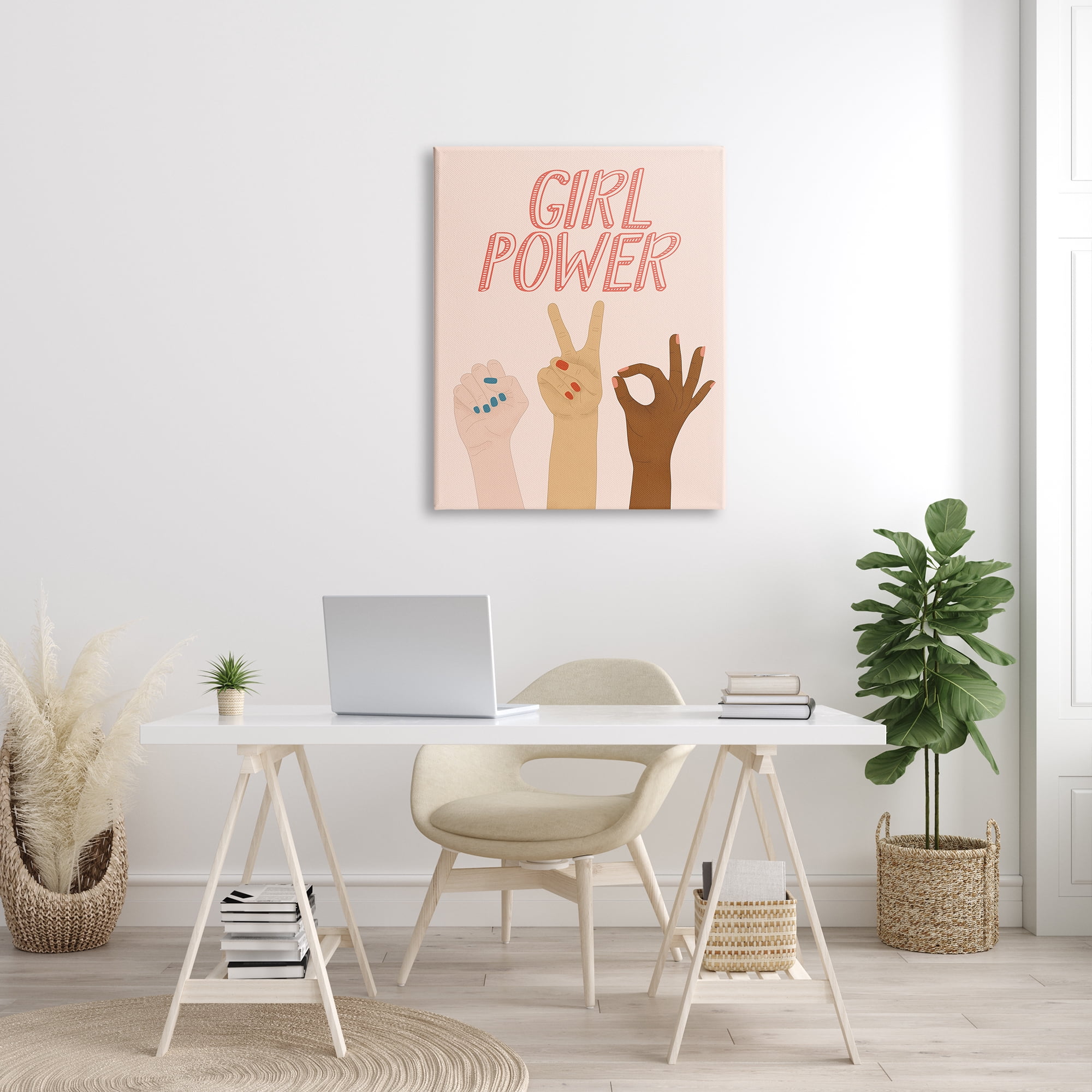 Stupell Industries Girl Power Pop Phrase Various Hand Signs Modern Painting Gallery-Wrapped Canvas Print Wall Art, 30 x 40, Design by JJ Design House LLC