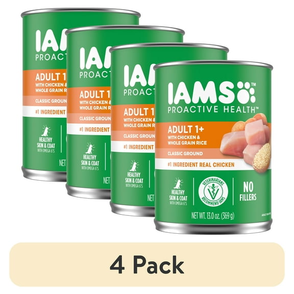 (4 pack) Iams Proactive Health Adult Soft Wet Dog Food Paté With Chicken & Whole Grain Rice, 13 Oz Can