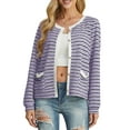 thumbnail image 3 of Cueply Women's Cardigan Sweater Long Sleeve Striped Button Knit Jackets Coats Outwear with Pockets, 3 of 7
