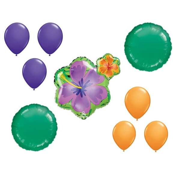 LOONBALLOON 18 inch Shape Orange & Purple Hibiscus Standard Shape Deluxe Set (6x latex, 2x shape)