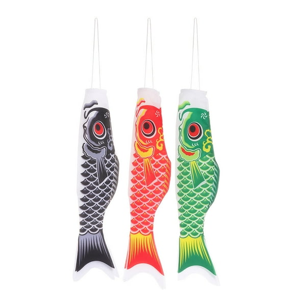 KAKOWELY 3pcs Fish Windsock Japanese Garden Decor Hanging Wind Flag Fish Party Decoration,21.65X"X3.94"X0.2"