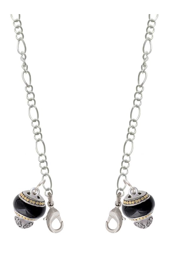 Two-tone Black Round Spinner Silvertone Face Mask Necklace
