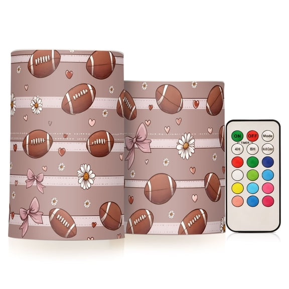 Football Bow Flickering Flameless Candles Battery Operated with Remote Timer LED Pillar Candles Set of 2