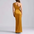 thumbnail image 2 of Morttic Women's Elegant Slanted Shoulder Satin Maxi Formal Dress – Ruched Slim Fit Perfect for Wedding Guest & Evening Party Gold，L, 2 of 3