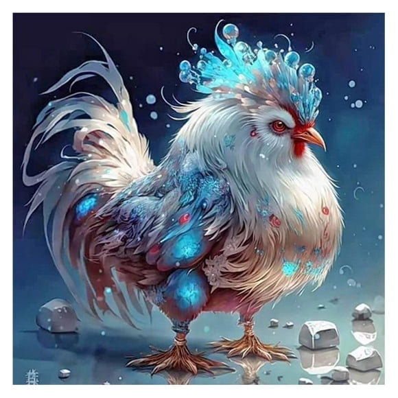 5D Rooster Gemstone Art Set (Adult Size), DIY Zodiac Crystal Bead Crafts, Sparkling Home Decor Wall Hanging, Frameless.,LQ