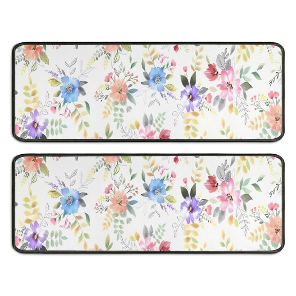 Kitchen Rugs Sets Of 2,Pioneer Flower Floral Print Pattern Anti Fatigue Kitchen Mat Rugs Non Slip Washable,Decorative Kitchen Floor Mats for Kitchen,Sink,Laundry,17"x47" 17"x47"