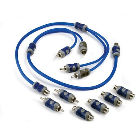 Kicker Starter - Kicker K-Series Y-Adapter Interconnect RCA Cable with Male RCAs and Female RCA Adapters, 2m, Blue