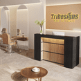 thumbnail image 3 of Tribesigns Modern Reception Desk with LED Lights, 63 Inches Front Counter Table for Reception Room, Lobby, Beauty Salon, Retail (Black and Wood), 3 of 7