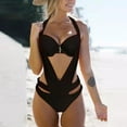 thumbnail image 2 of Women's Siamese Sexy V-Neck Solid Swimwear Halter Neck One-piece Swimsuit, 2 of 9
