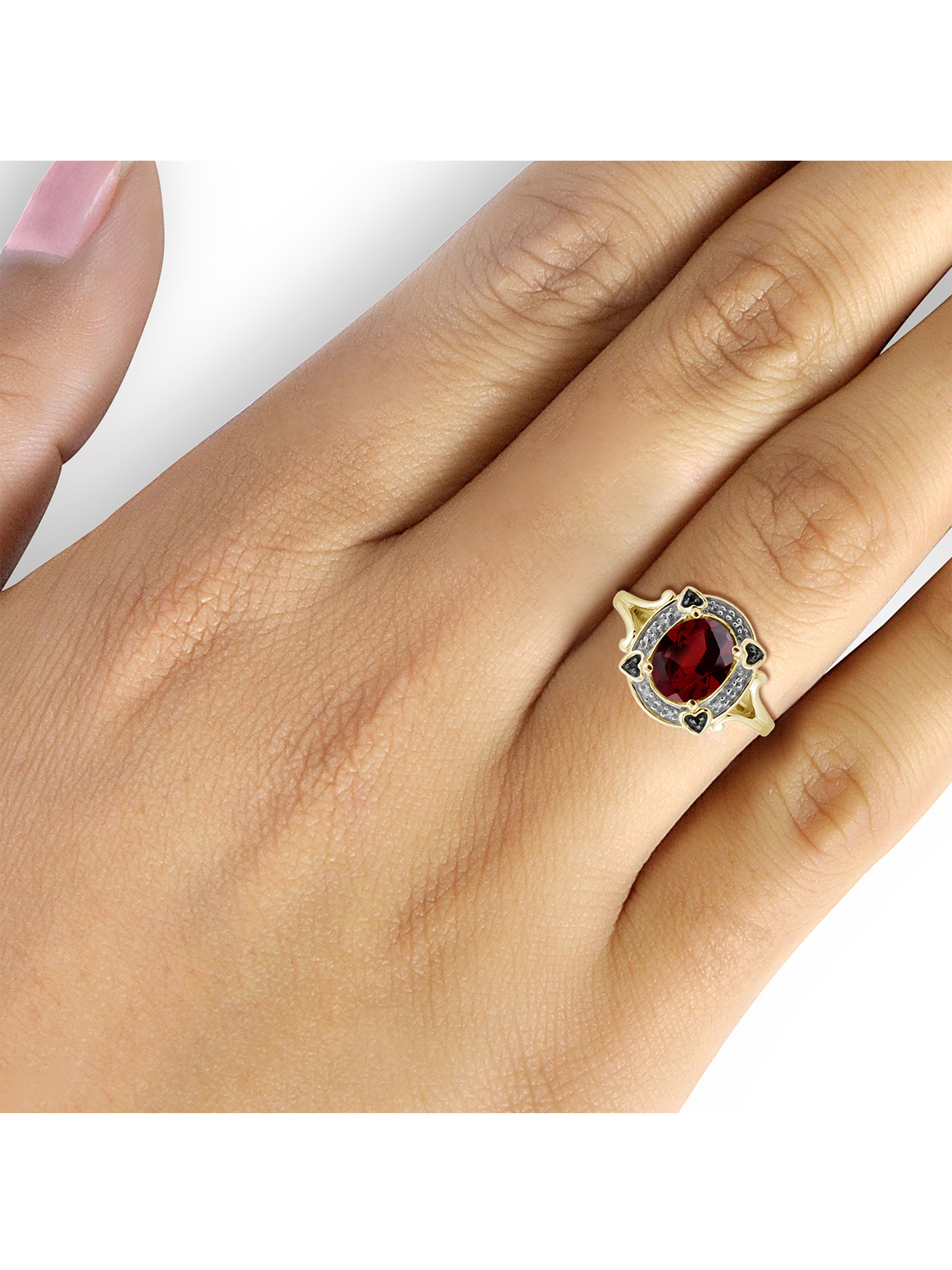 JewelersClub Gold Plated Silver Cluster Ring Garnet with Black & White Diamond Accent Gemstone