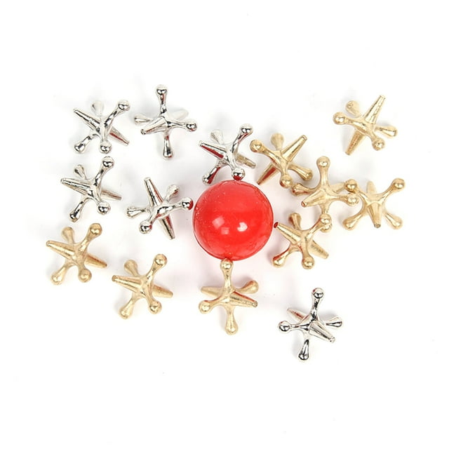 2 Ensembles de Jacks en Métal Rétro et Jeu de Balles avec 2 Balles Rebondissantes Jeu Classique de Jacks pour Cadeaux de Fête Prix de Jeu pour Enfants et Adultes