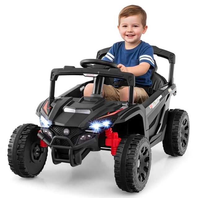 Costway 12V Kids Ride On Car Battery Powered Electric Remote Control LED Lights Music Suitable for 1 kid Black