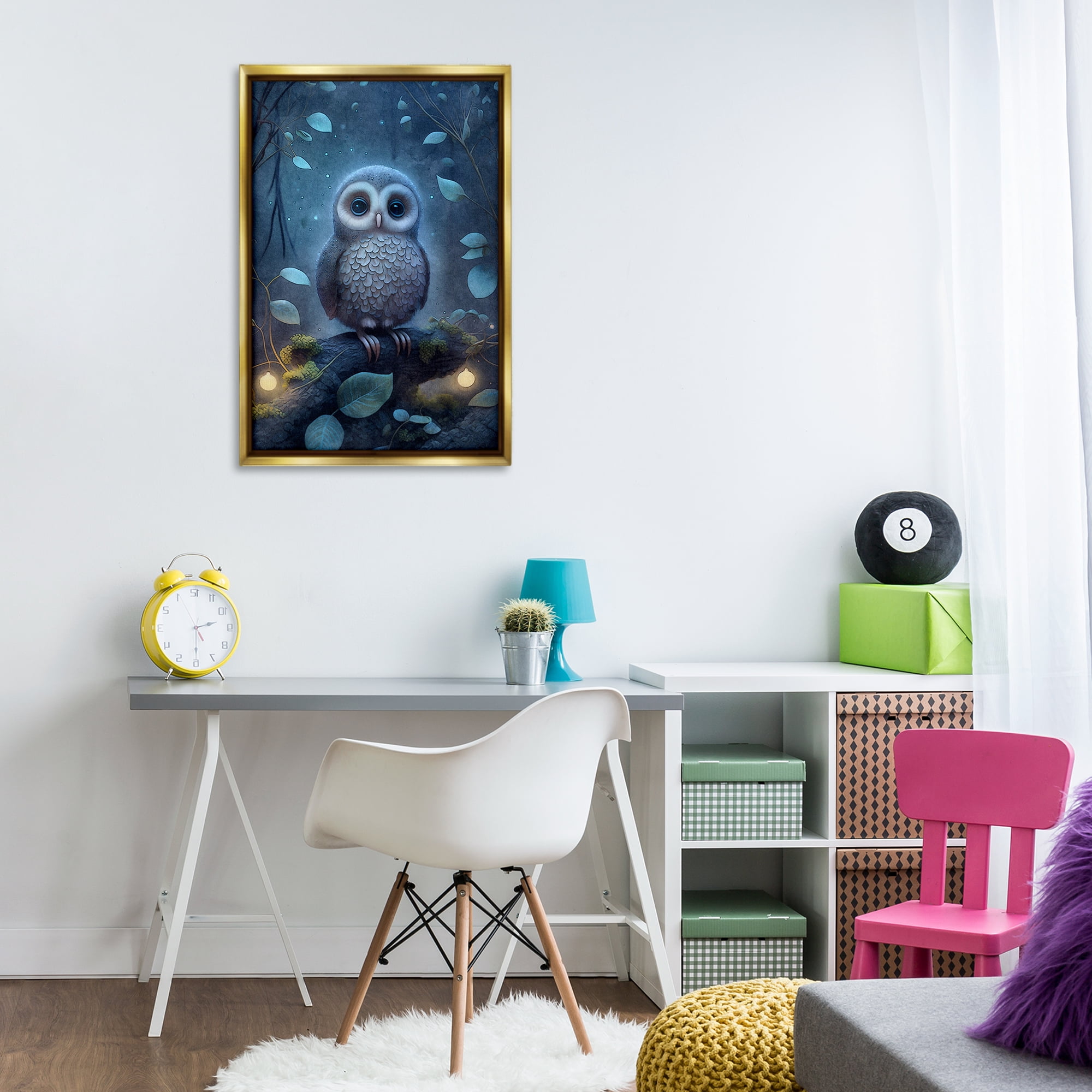 Stupell Industries Mystic Owl in Nature Landscape Painting Gold Floater Framed Art Print Wall Art, 21 x 31