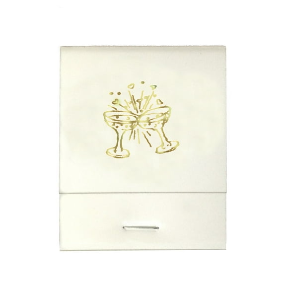 50 White 20 Strike Matches with  Printed Champagne Glasses in Metallic Gold Matchbooks for Wedding, Anniversary, Birthdays etc