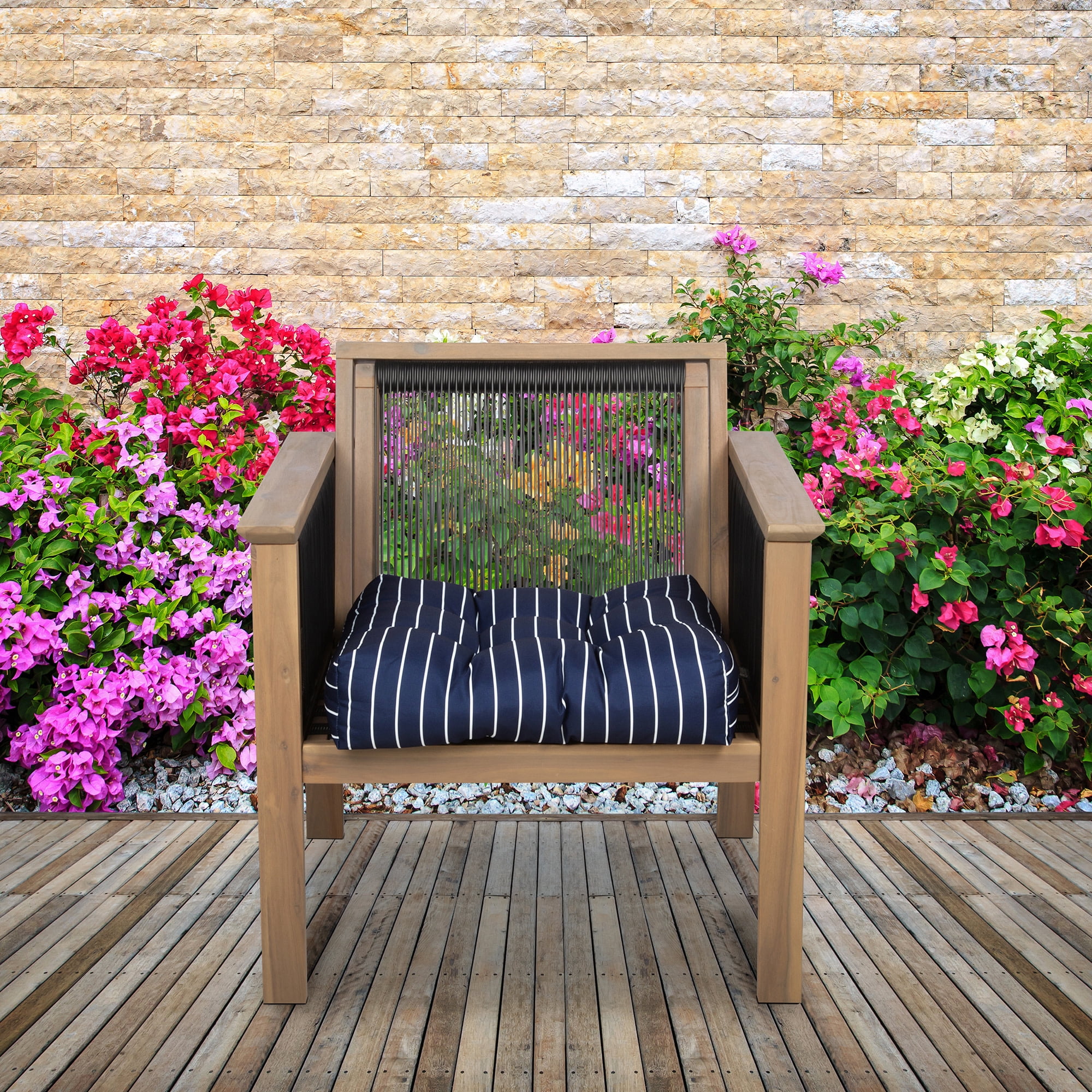 Classic Accessories Patio Seat Cushion, 2 Pack, Classic Navy, Stripe, 19"W