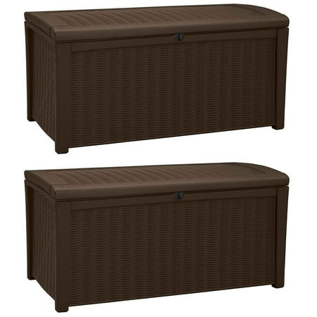 Keter Borneo 110 Gal Rattan Resin Patio Storage Deck Box & Bench (2 Pack)