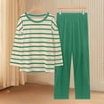 thumbnail image 3 of BWASD Womens Pajamas Set Long Sleeve Nightwear Soft Stripe Gradient Pure Color Loungewear Casual Comfortable Top and Pants Round Neck Green XL Sleepwear Set, 3 of 3