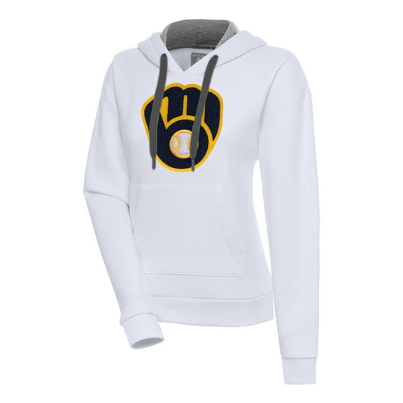 Women's Antigua White Milwaukee Brewers Victory Pullover Hoodie
