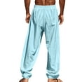 thumbnail image 5 of DPTALR George Men's Lightweight Linen Drawstring Yoga Pants with Pockets for Summer Beach,Light Blue Big and Tall Men L, 5 of 5
