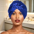 thumbnail image 2 of Gtoiithly Adjustable Silk Satin Hair Bonnet for Sleeping, Double Layer, Night Turban for Large Long Curly Braid Women Men Hair Blue One Size, 2 of 4