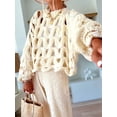 thumbnail image 6 of Women'S Casual Solid Color Crochet Knit Sweater Long Sleeve Beach Vacation Pullover Top Color M, 6 of 9