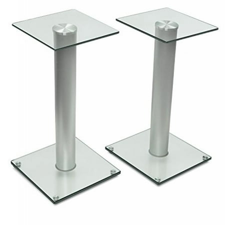 Mount-It! Speaker Stands for Satellite Speakers and Surround Sound Systems, Glass and Aluminum, Silver